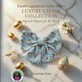 Luxury Easter Signature Collar Bow Pastel Blue , Carrot & Rabbit Design