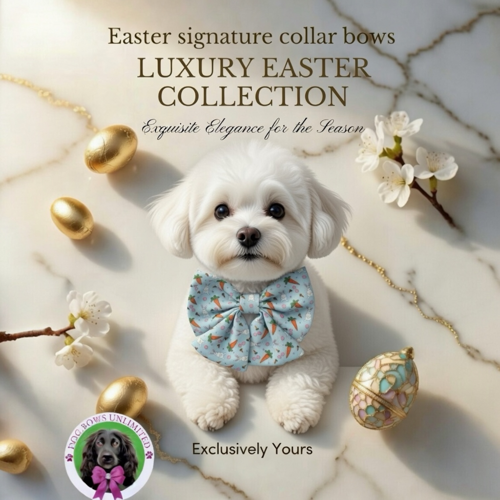 Luxury Easter Signature Collar Bow Pastel Blue , Carrot & Rabbit Design